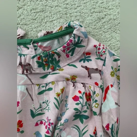 Mini Boden Size 3-4 Years Woodland Animal Print Long Sleeve Ruffle Top - Picture 4 of 7